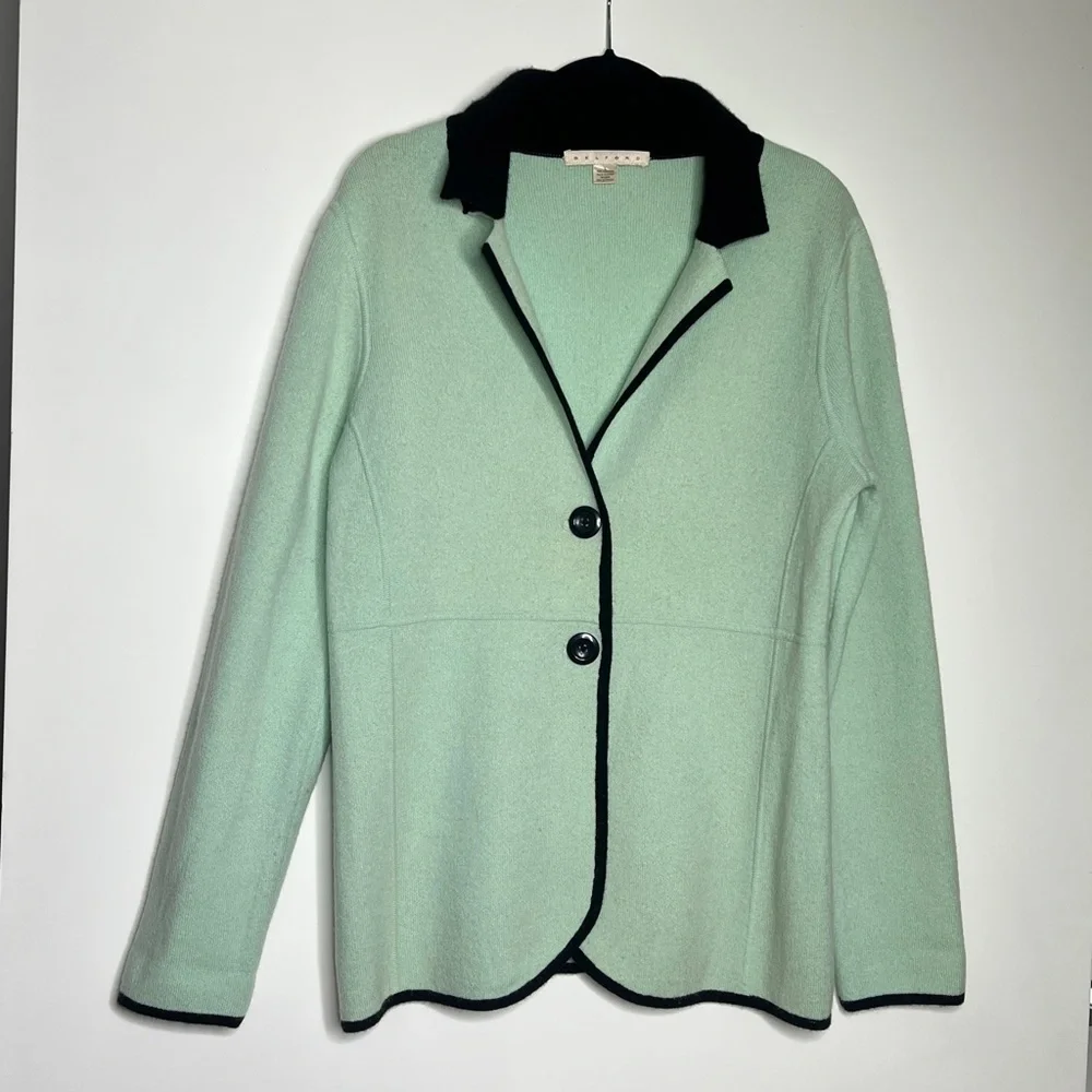 Belford Sz L 100% Cashmere Front Button Cardigan Sweater Jacket Black Teal